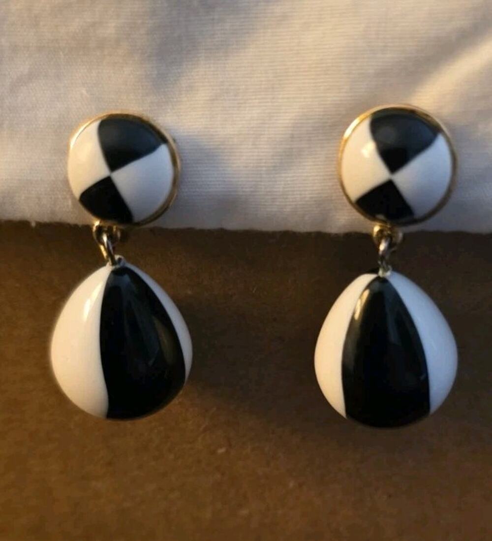 Trifari Black and White Clip-On Earrings